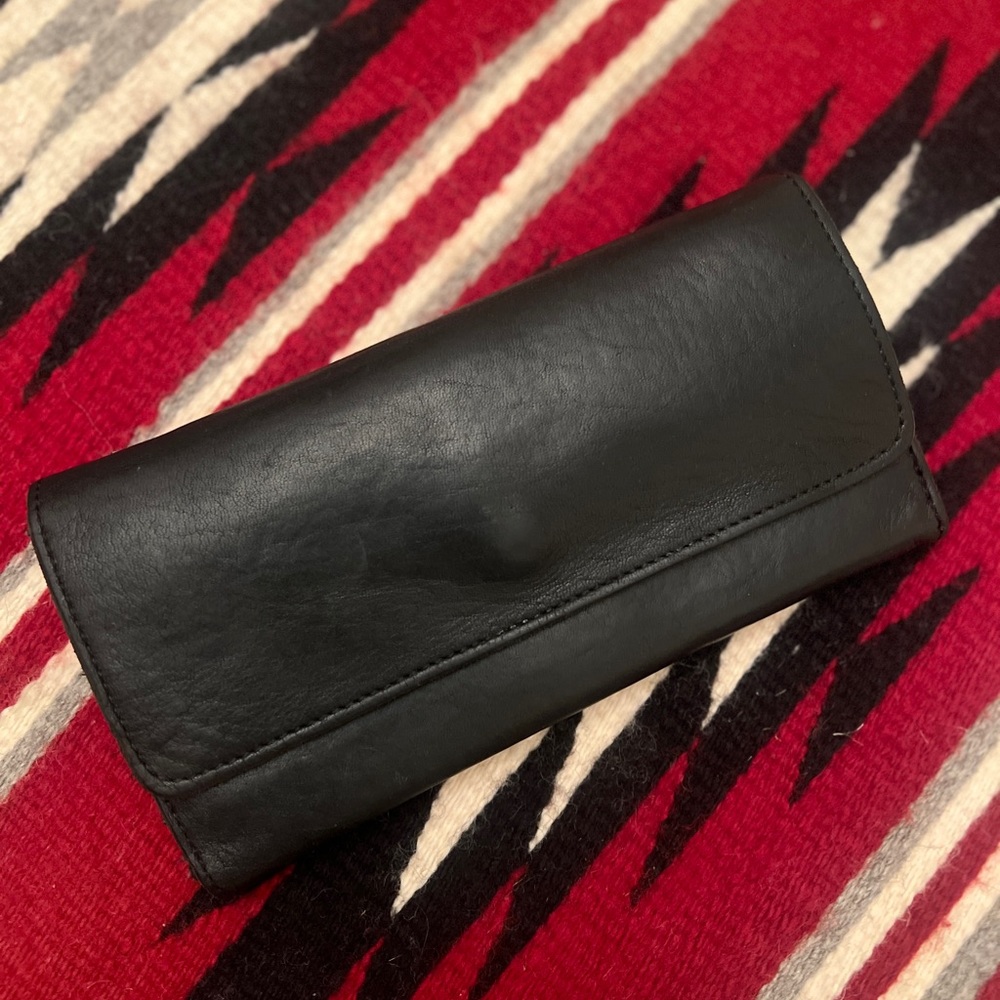 Shinola Detroit Horween black leather tri-fold snap long wallet